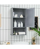 Gymax Bathroom Wall Mount Storage Cabinet Single Door w/Height Adjustable Shelf Grey