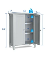 Gymax 2-Door Bathroom Floor Storage Cabinet Space Saver Organizer Grey