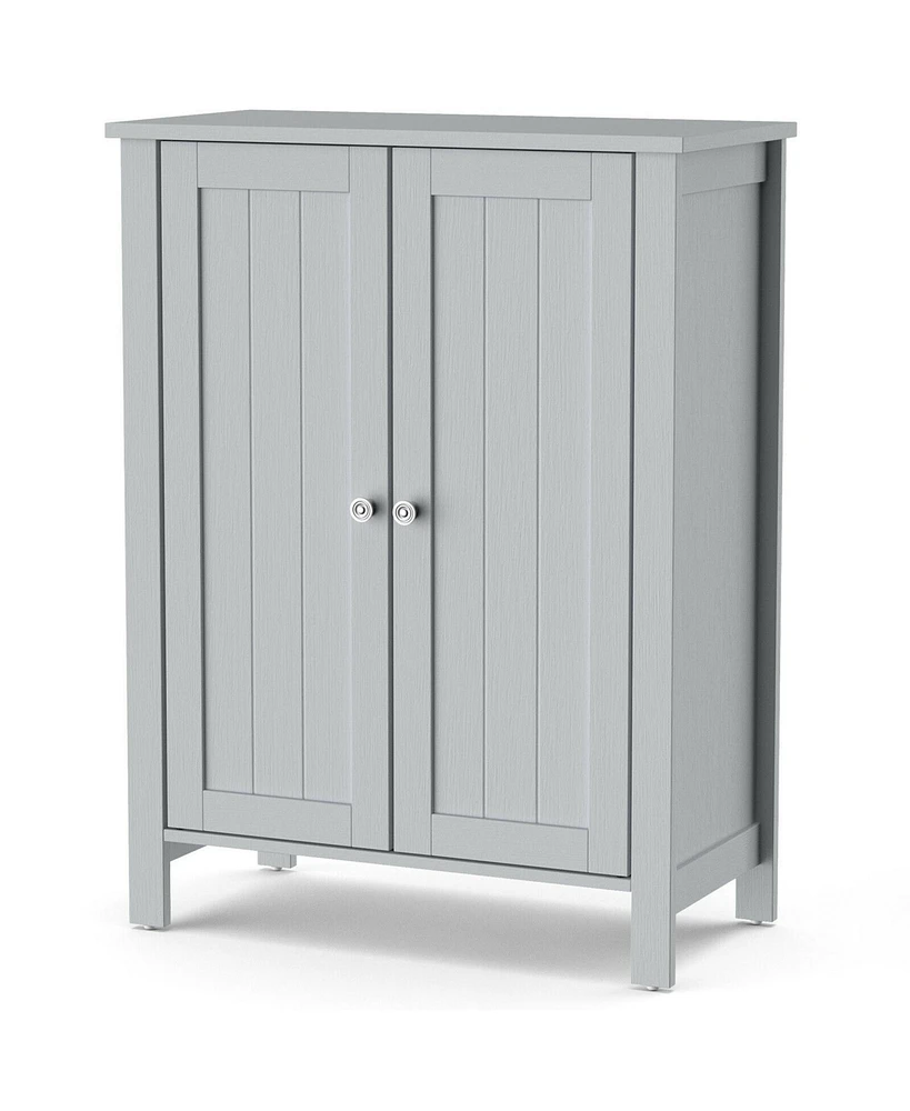 Gymax 2-Door Bathroom Floor Storage Cabinet Space Saver Organizer Grey