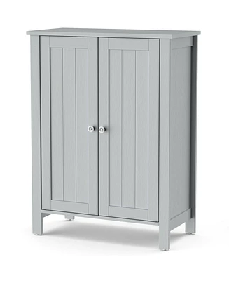 Gymax 2-Door Bathroom Floor Storage Cabinet Space Saver Organizer Grey