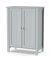 Gymax 2-Door Bathroom Floor Storage Cabinet Space Saver Organizer Grey
