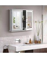 Gymax Bathroom Medicine Cabinet 2-Tier Wall-Mounted Mirror Storage Cabinet W/Handles