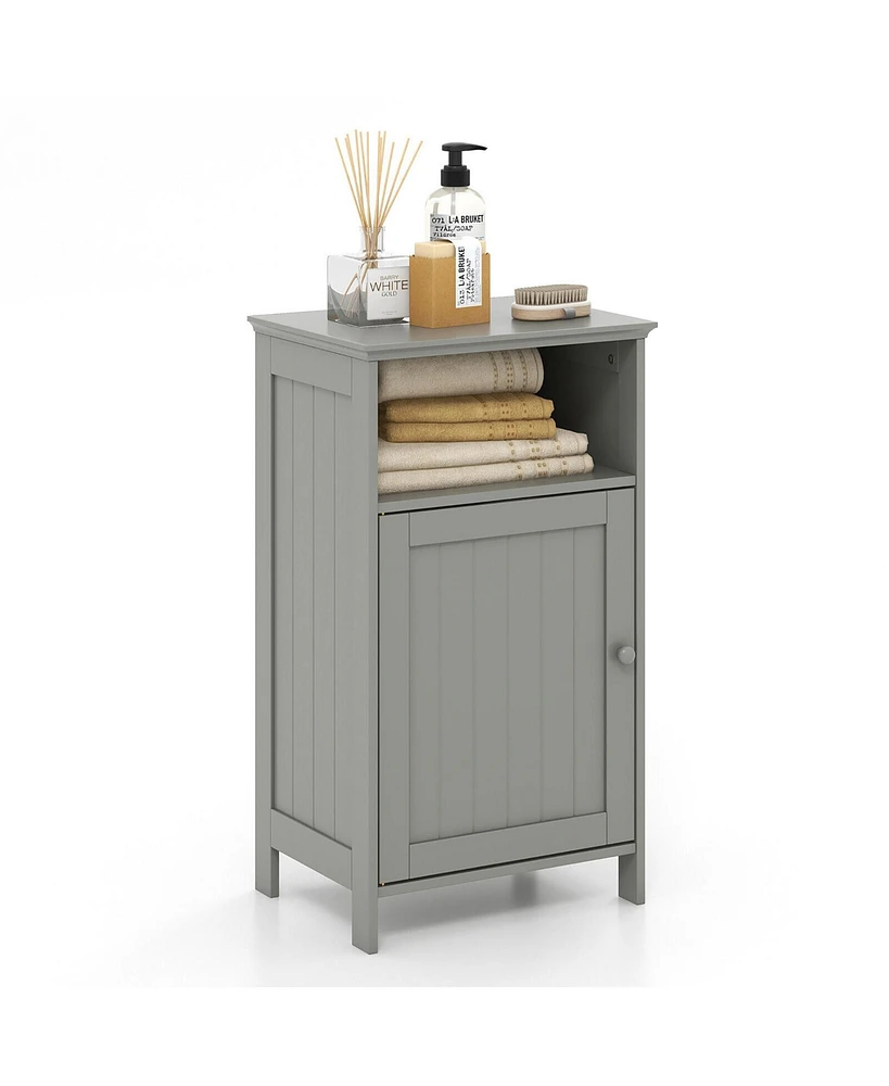 Gymax Bathroom Floor Storage Cabinet Side Table w/ Open Compartment & Adjustable Shelf