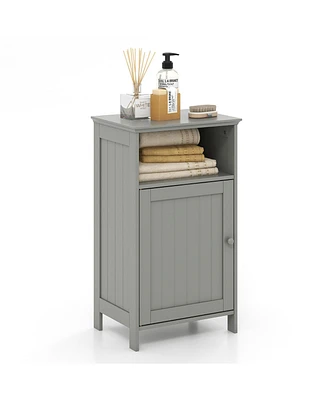 Gymax Bathroom Floor Storage Cabinet Side Table w/ Open Compartment & Adjustable Shelf