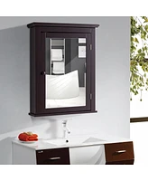 Gymax Bathroom Mirror Cabinet Wall Mounted Medicine Storage Adjustable Shelf Brown
