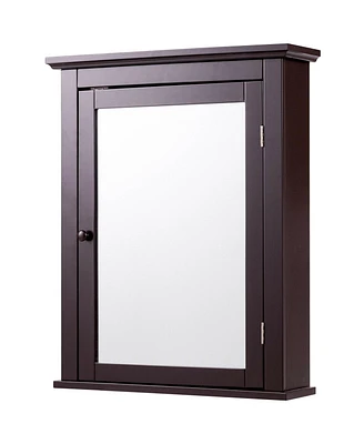 Gymax Bathroom Mirror Cabinet Wall Mounted Medicine Storage Adjustable Shelf Brown