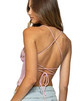 Edikted Women's Quince Backless Embroidered Crochet Top