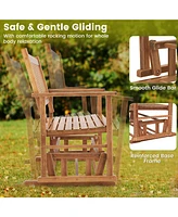 2 Seats Outdoor Glider Bench with Armrests and Slatted Seat