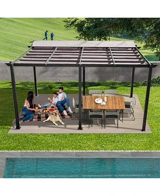 11 X 16 Ft Outdoor Living Retractable Pergola with Weather-Resistant Canopy Aluminum Garden Patio Grill Gazebo for Courtyard