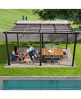 11 X 16 Ft Outdoor Living Retractable Pergola with Weather-Resistant Canopy Aluminum Garden Patio Grill Gazebo for Courtyard
