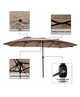 Gymax 15' Twin Patio Umbrella Double-Sided Outdoor Market Umbrella with Crank