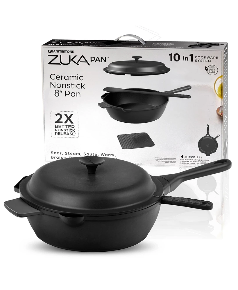 Zuka Everyday Pan 1.25 Qt. Ceramic 10 1 Nonstick Multi-Functional Saute with Lid, Nylon Spoon