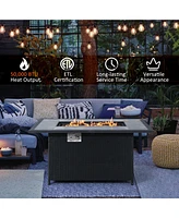 Rattan Wicker Propane Fire Pit Table with Rain Cover and Lava Rock