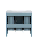 36" Freestanding Vanity Set with Resin Sink: Solid Wood Frame, 5 Drawers, and Soft-Close Doors