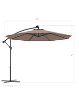 Gymax 10Ft Patio Solar Led Outdoor Offset Hanging Umbrella w/ 24 Lights