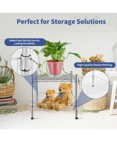 Heavy Duty Shelving Unit, Wire Metal Stackable Storage, 1-Tier Shelf, with Basket