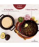Cuisinel Cast Iron Dutch Oven - 3-Quart Deep Pot - Pre-Seasoned 2-in-1 Multi-Cooker