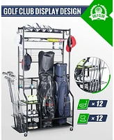 Mythinglogic 160 lbs. Weight Capacity 2 Golf Bags Sport Storage Stand Golfing Equipment Accessories Storage Rack Organizer