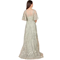 Lara Women's V-neck, Cape Sleeve Gown