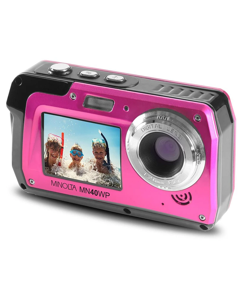 Minolta MN40WP 48MP Qhd Dual Lcd Screen Waterproof Camera, Pink