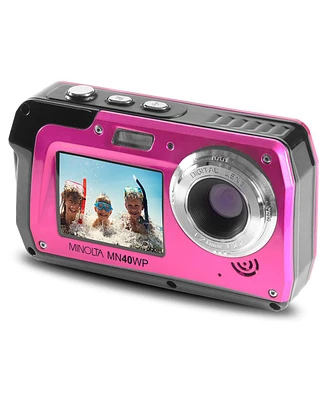 Minolta MN40WP 48MP Qhd Dual Lcd Screen Waterproof Camera, Pink