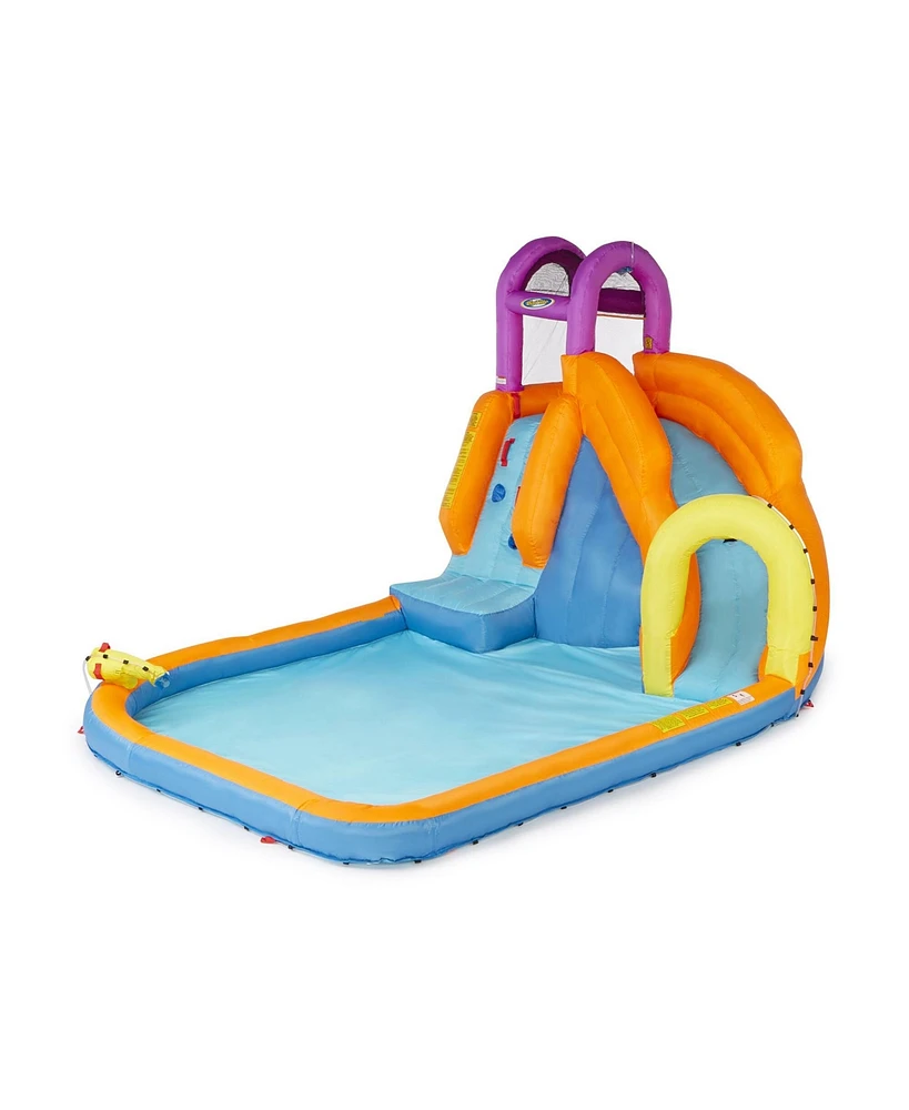 Magic Time International Mega Tornado Twist Outdoor Inflatable Kids Water Park with Slide, Water Cannon, Splash Pool and Climbing Wall