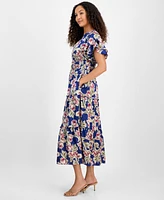 julia jordan Women's Printed Tiered-Short-Sleeve Dress