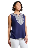 Jones New York Petite Embroidered Sleeveless Top