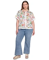Karl Lagerfeld Paris Plus Printed Camp Shirt