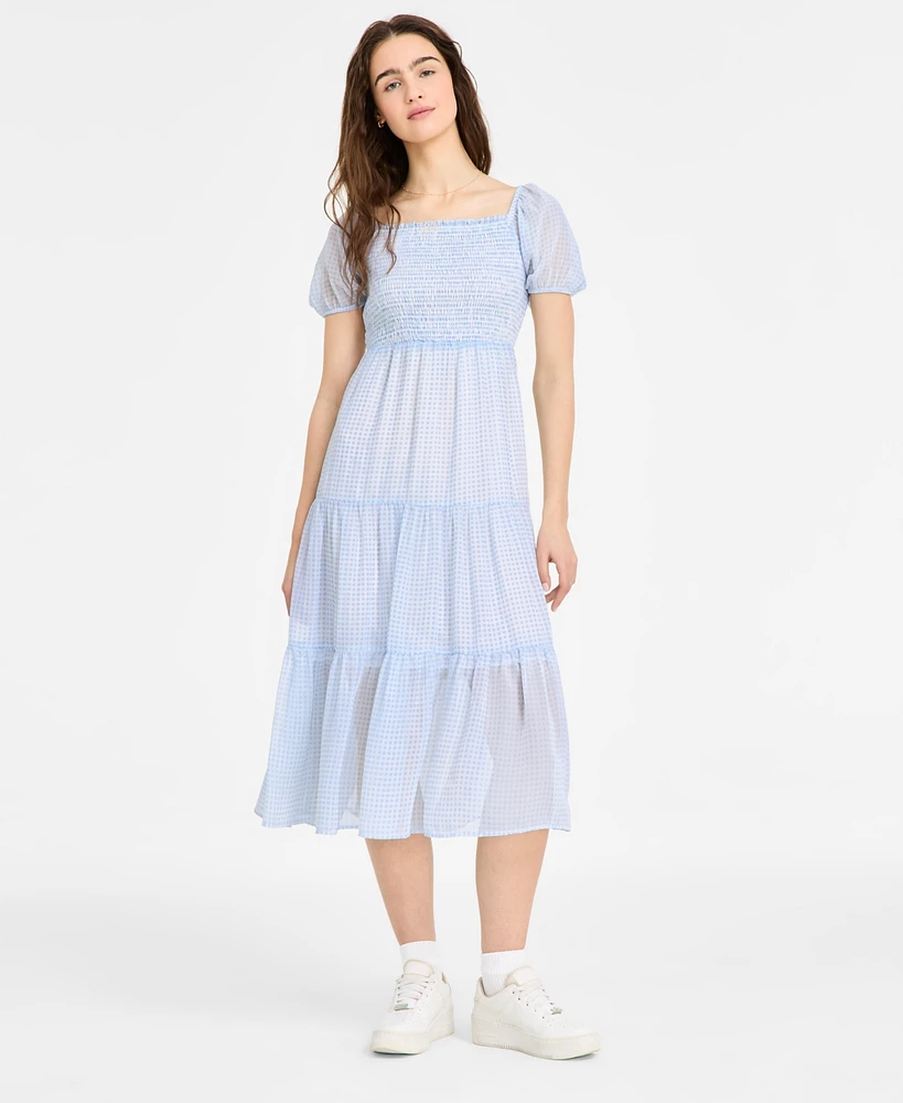 Celebrity Pink Juniors' Smocked Puff-Sleeve Midi Dress