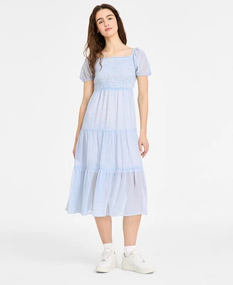 Celebrity Pink Juniors' Smocked Puff-Sleeve Midi Dress