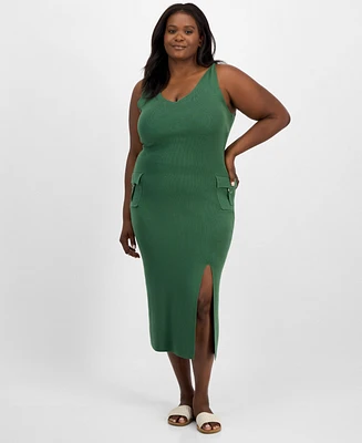 Madden Girl Trendy Plus Cargo Pocket Sleeveless Midi Dress