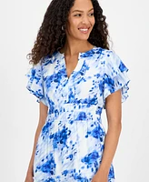 julia jordan Women's Printed Ruffle-Sleeve Midi Dress