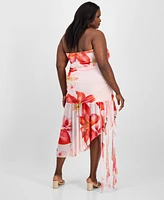 Madden Girl Trendy Plus Strapless Asymmetric Dress