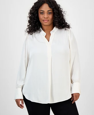 Anne Klein Plus Long-Sleeve V-Neck Blouse