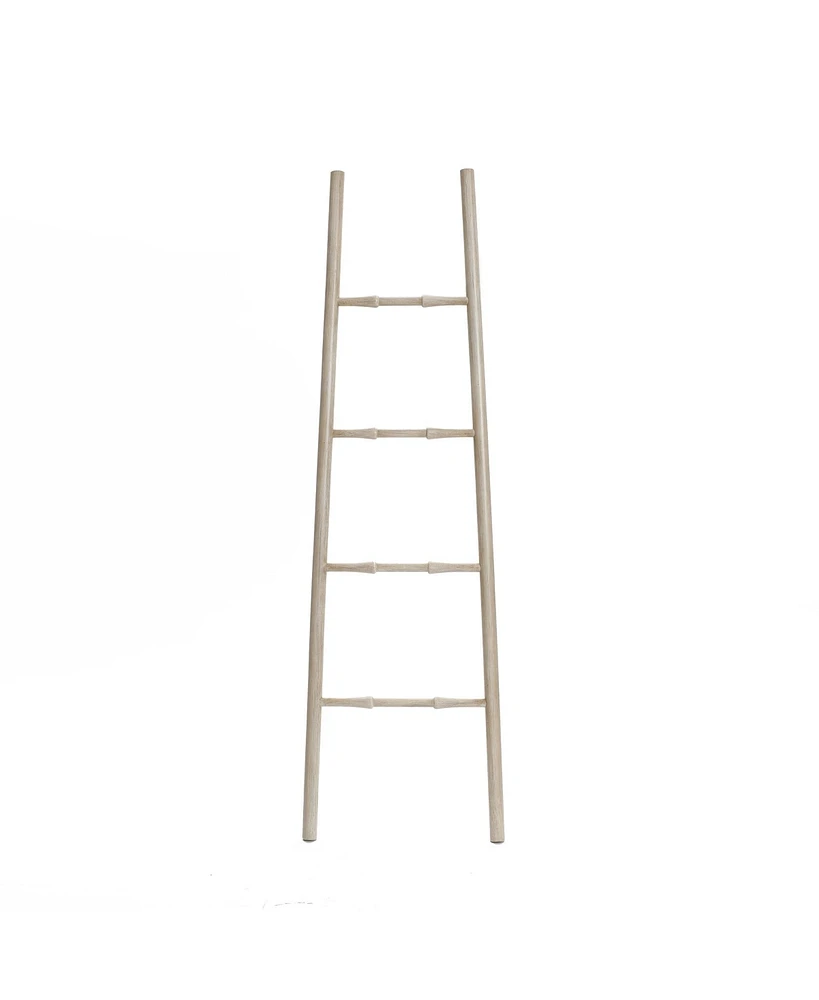 LuxenHome Rustic Birch Wood 4-Rung Blanket Ladder