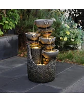 LuxenHome Gray 4-Bowl and 5-Tier 2.1-Feet Tall Outdoor Polyresin Fountain with Lights