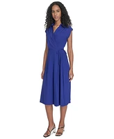 Calvin Klein Women's Faux-Wrap Sleeveless A-Line Dress
