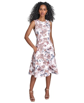 Calvin Klein Women's Floral-Print Scuba Fit & Flare Dress