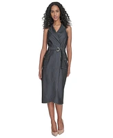 Calvin Klein Women's Belted Denim Faux-Wrap Dress