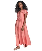 Calvin Klein Women's Split-Neck Tiered Maxi Dress