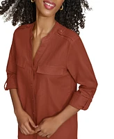 Calvin Klein Women's Roll-Tab-Sleeve Button-Front Shirtdress