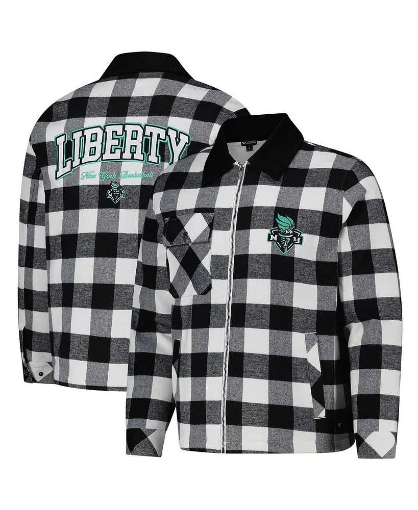 The Wild Collective Men's and Women's Black/White New York Liberty Flannel Full-Zip Shacket