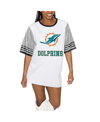 Gameday Couture Women's White/Gray Miami Dolphins Bling It Full Sequin Jersey Dress