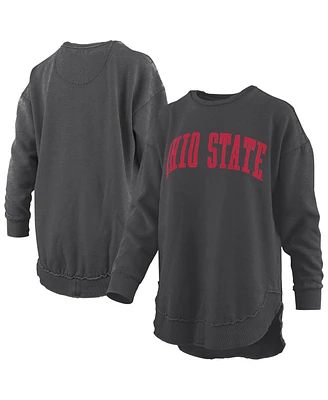 Pressbox Women's Black Ohio State Buckeyes Melange Poncho Vintage Fleece Long Sleeve Pullover Sweatshirt