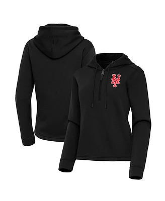 Antigua Women's Black New York Mets Contemporary Quarter-Zip Hoodie