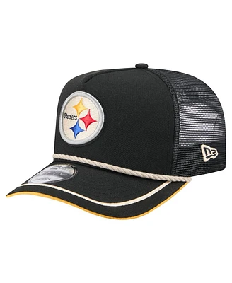 New Era Men's Black Pittsburgh Steelers Vintage Team Rope A-Frame Trucker 9FIFTY Snapback Hat