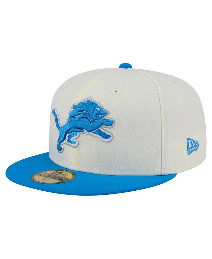 New Era Men's White/Blue Detroit Lions Main 59FIFTY Fitted Hat