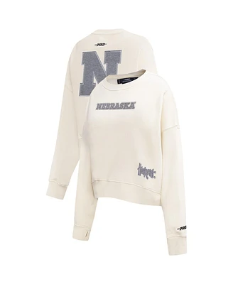 Pro Standard Women's Cream Nebraska Huskers French Terry Boxy Cropped Pullover Crewneck T-Shirt