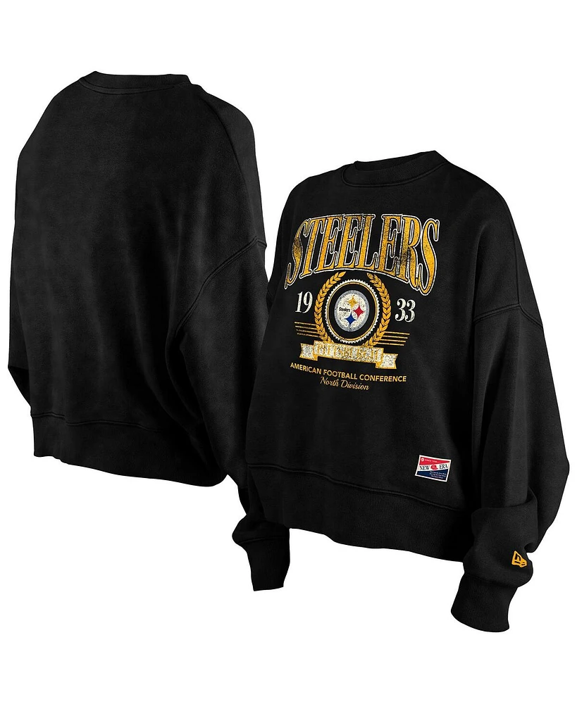 New Era Women's Black Pittsburgh Steelers Throwback Boxy Sweatshirt
